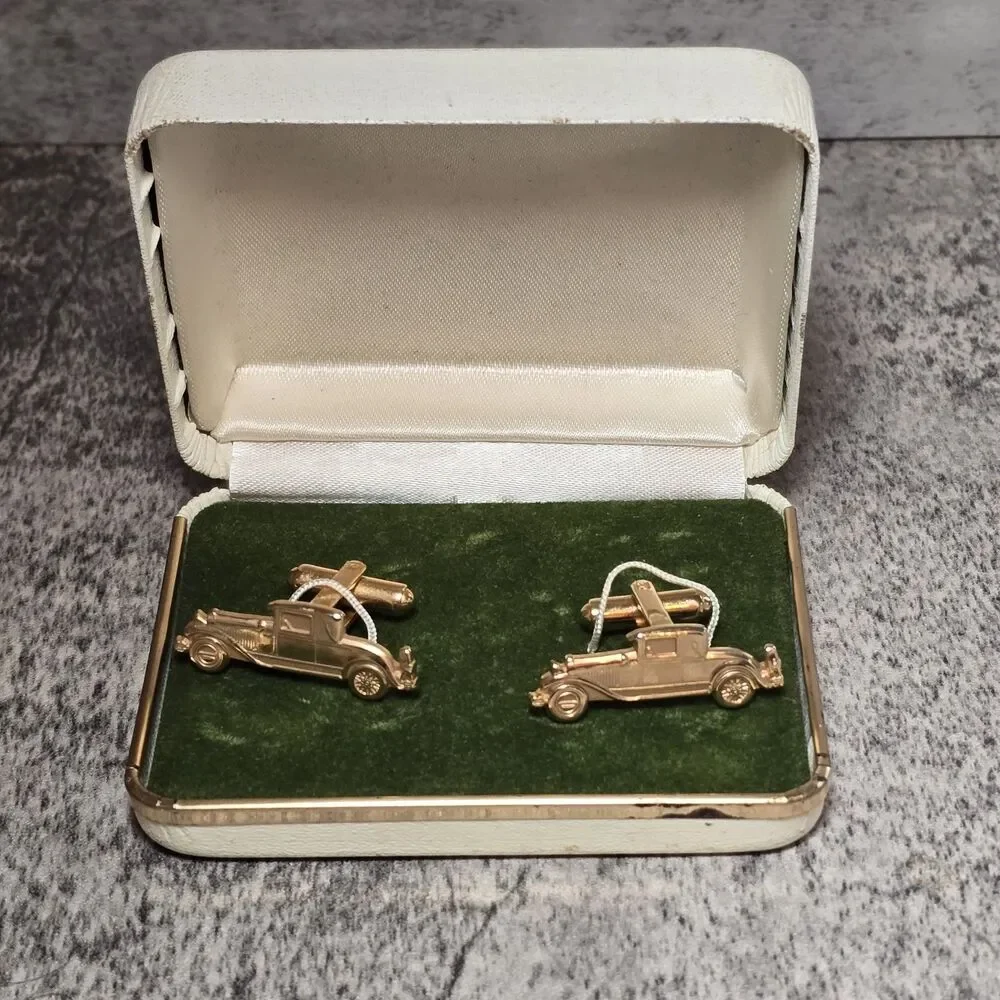 Vintage Cufflinks Gold Sports Antique Car Classic Model A Men's Formal Wear MCM